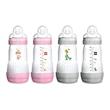 MAM Easy Start Anti-Colic Medium Flow Bottles 9 oz (4-Count), Gray and Pink