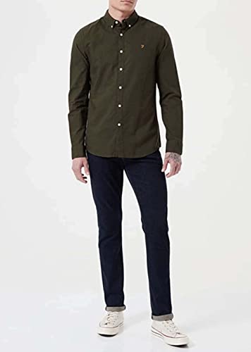 Farah Mens Brewer Slim Fit Cotton Oxford Shirt, Dark Green, XS UK, Evergreen - Image 4