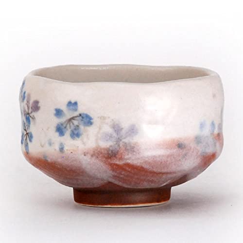 Happy Sales HSMB-BLFW4, Authentic Japanese Traditional Tea Ceremony Matcha Bowl Chawan Handcrafted in Japan, Blue Purple Cherry Blossom
