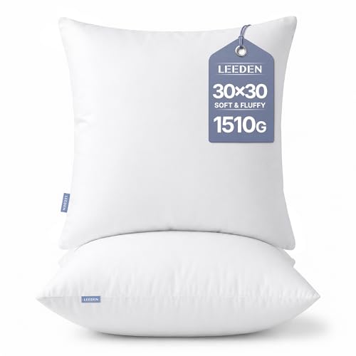 Leeden 30x30 Pillow Inserts Pack of 2 30 Inch Throw Pillow Inserts Soft Fluffy Decorative Square Throw Pillows for Couch Sofa Bed and Home Decor White Pillows