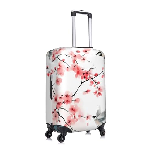 Flowers Birds Elastic Travel Luggage Cover, Washable Spandex Suitcase Protector, Anti-Scratch Fits 18-32 Inch3