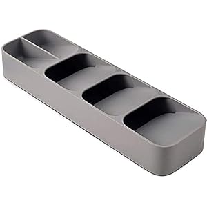 SAHA Shop – Ruimtebesparende bestekbak voor schuifladen: compacte bestekorganizer, plastic, 11 x 39,5 x 5,7 cm (grijs)