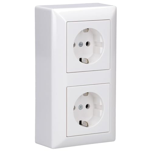 Jung Serie AS Komplett-Set Alpinweiß: 2x A1520WW SCHUKO Steckdose + AS582AWW Aufputz-Kappe 2fach
