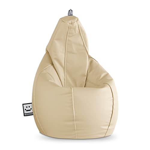 HAPPERS Puff Pera para Salón y Dormitorio con Relleno | Polipiel Alta Resistencia | Sillón Relax Ergonómico Infantil y Juvenil | Puff para Leer y Jugar | Crudo 135x90 XXL