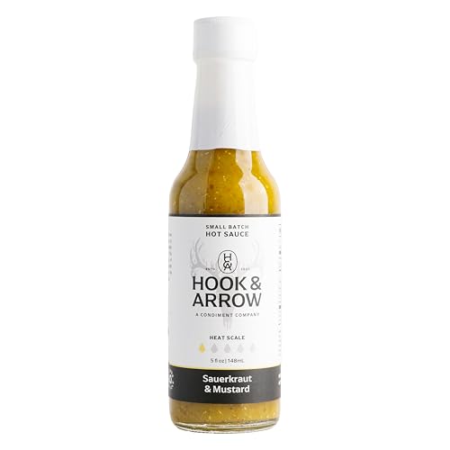 Image of Hook & Arrow Sauerkraut & Mustard Hot Sauce - Low Sugar Mild Spicy Sauce with Brown Mustard, Gluten-Free, Vegan, Paleo (5 fl oz, 30 Servings)