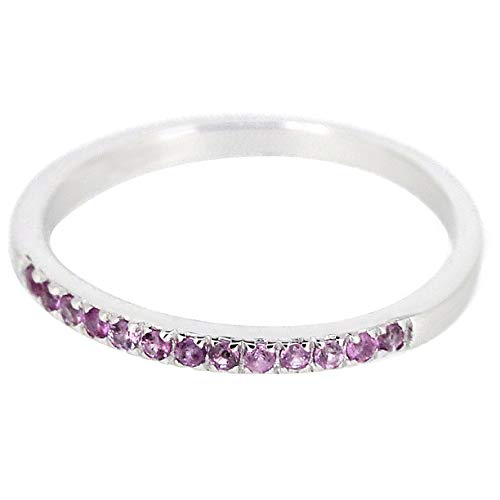 Sterling Silver Genuine Natural Ruby Emerald Blue Sapphire or White Topaz Half Eternity 2mm Band Ring2
