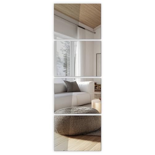 Vasemouh Espejo Adhesivos con Vidrio, Espejos Decorativos de Pared para Dormitorio, Salón y Baño, Tamaño 30x40, Juego de 4 Unidades