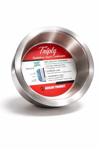 Image of Triply Stainless Steel Tope, Induction and Gas Stove Compatible, Heavy Duty Cookware Patila (26 cm)