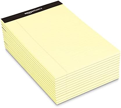 AmazonBasics Narrow Ruled 5 x 8-Inch Writing Pad - Canary (50 sheets per pad, 12 pack)