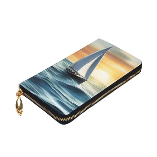 Ocean Sailboat Prints Leather Long Clutch Wallet for Fashionable Girls and Women - Durable, Stylish, and Functional, Black, One Size3