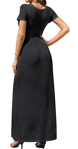 Image of DB MOON Womens 2026 Summer Maxi Dresses Casual Short Sleeve Empire Waist Spring Long Dress with Pockets