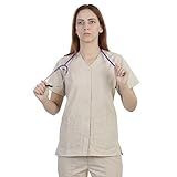 Womens V-Neck SNAP Closure Scrub TOP with Short Sleeves Size 2XL Khaki