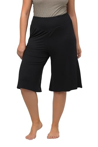 Ulla Popken Bermudas Anchas, Pierna Recta, Cintura elástica 818539 Pantalón, Negro, 32W x 32L para Mujer