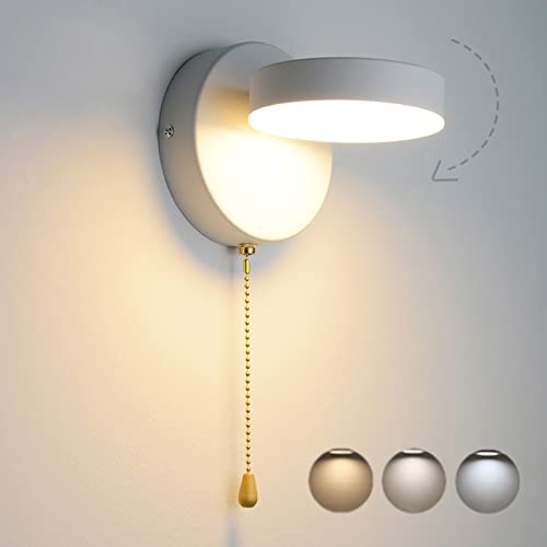Applique Murale Interieur LED Lampe de Chevet Dimmable Murale Avec Interrupteur Applique Lampes Moderne Appliques De Chambre 360° Rotative éclairage Mural pour Salon Couloir Hotel Enfant Blanc Cover