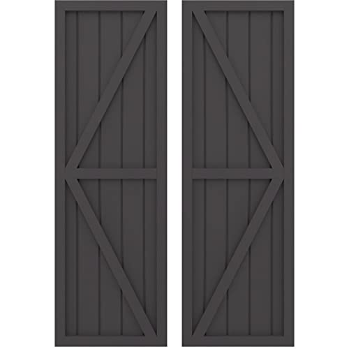 Ekena Millwork ARW102BF518X65SMH Americraft Five Exterior Real Wood Two Equal Panel Framed Board-n-Batten Shutters w/Double Z-Bar (Per Pair), 17 1/2"W x 65"H, Shadow Mountain