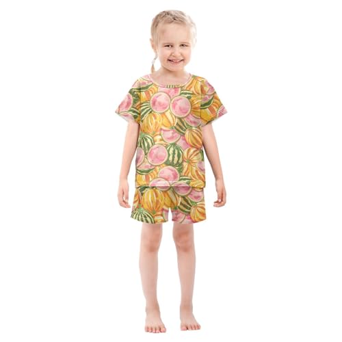 ALAZA Melon Pink Yellow Pajamas Short Sleeve 2 Piece Sleepwear Top and Bottom Pajama Set Unisex3