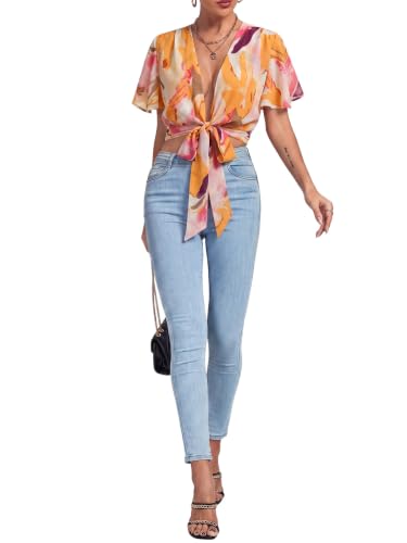 Image of LYANER Women's Tie Front Sexy Crop Tops