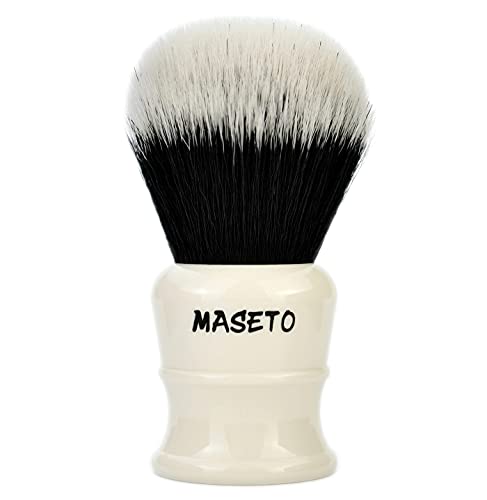 MASETO Luxury Hand Crafted Synthetic Shaving Brush, Classic Lathe Turned Resin Handle,for, Safety Razor, Double Edge Razor, Straight Razor or Shaving Razor,Perfect for Men Gift (30mm, Ivory)