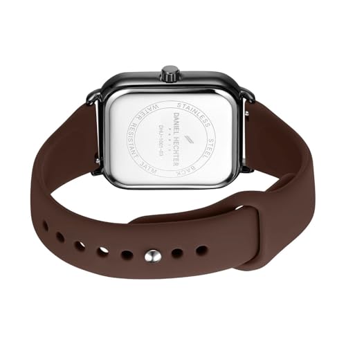 Image of Daniel Hechter Paris Montmartre Unisex Multifunction Square Watch - Black Dial with Day-Date & 24-Hour Subdials, Moonphase Display, Sustainable Silicone Strap