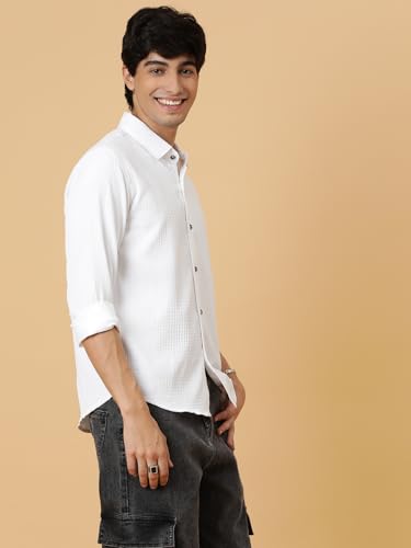 Image of KOTTY Men's Textured Casual Shirt - Long Sleeve||Button-Down Collar||Classic Fit