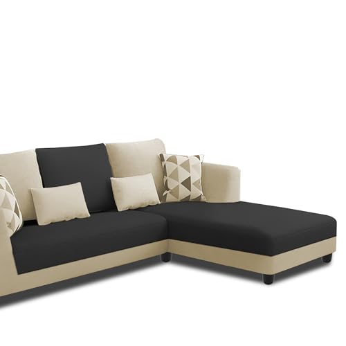 Image of Galib RHS 4 Seater L Shape Sofa Set for Living Room (Cream Black Fabric) Premium Fabric Sofa