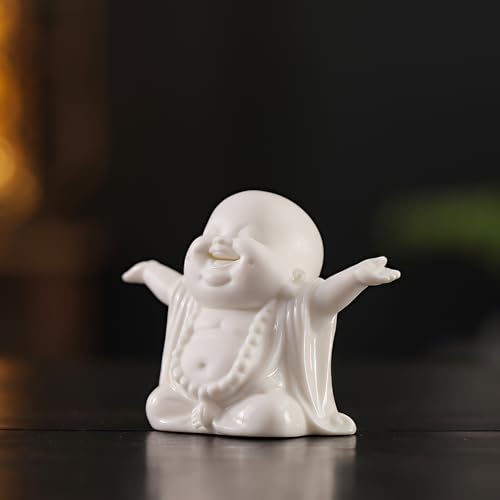 Estatua Pequeña de Buda Feliz Blanca de Cerámica para Decoración miniatura 4
