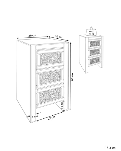 Beliani Glam Living Room Bedroom 3 Drawer Chest Mirrored Bedside Table Silver Loray - Image 4