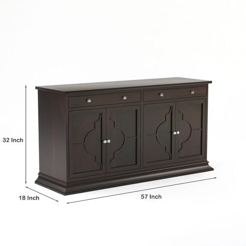 Image of SHIKHA WOOD CRAFT Solid Sheesham Wood Sideboard Cabinet with 2 Drawers and 4-Doors | Multipurpose Wooden Storage Organizer Furniture for Living Room, Kitchen, Crockery, and Bedroom (Walnut Finish)