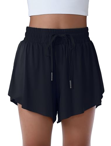 Yitoco 2 Pack Girl's Athletic Shorts Flowy Butterfly Tennis Skirt 2 in 1 with Pockets Spandex Liner for Teen(2 Pairs, 8-9 Years, YOGS0001-B+RS-100) - image 4