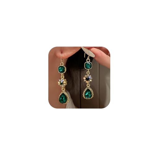 Emerald Green Earrings Emerald Green Crystal Dangle Earring Drop Earrings Wedding Bridal Women (Style 2)