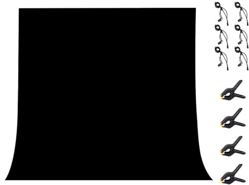 LYLYCTY 10x10ft Backdrop Black Non-Woven Fabric Background Solid Color Photo Backdrop Video Photography Props with 4X Spring Clamps,6X Clips WLY50