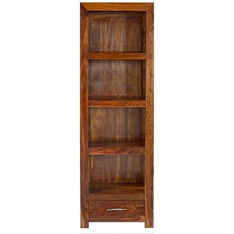 Oak and Pine Online Solid Indian Bookcase Display Cabinet & Drawer in Cube Petit Dark Sheesham Living Dining Room Furniture Cover