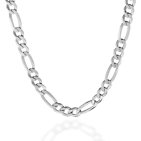 QUADRI Figaro Chain Sterling Silver 925, 7mm Italian Necklace for Men and Women, 26 Inch, Premium Quality, Made in Italy, Gift Box Included Cover