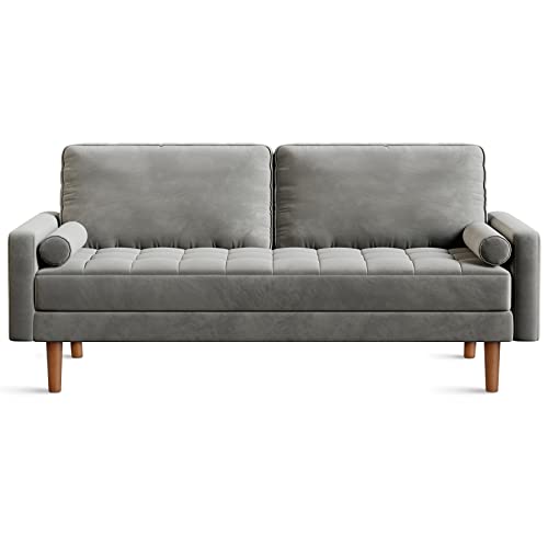 Koorlian Grey Sofas, 70 inch Velvet Loveseat for Living Room, Mid Century Modern Gray Couches with 2 Bolster Pillows, Upholstered Love Seat Sofa with Armrest for Office, Bedroom, Easy Assembly Koorlian Grey Sofas, 70 inch Velvet Loveseat for Living Room, Mid Century Modern Gray Couches with 2 Bolster Pillows, Upholstered Love Seat Sofa with Armrest for Office, Bedroom, Easy Assembly