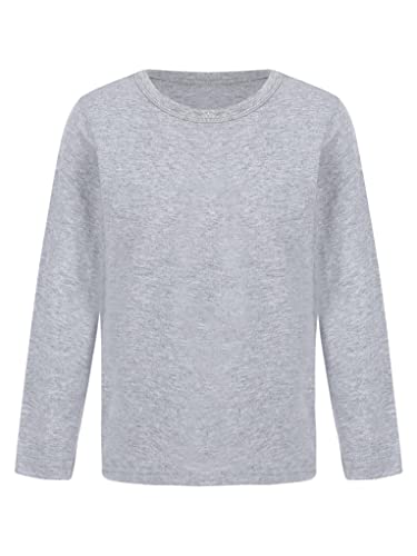 Mufeng Kids Boys Girls Solid Color Thermal Underwear Tops Long Sleeve Round Neck Cotton T-Shirts Pullover Sweatshirt Gray 5-6 Years