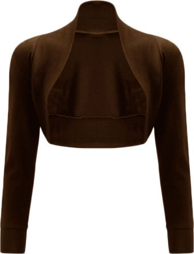 Bolero de mujer manga larga: jersey tipo encogimiento de hombros en color marrón, tallas S-XXXL