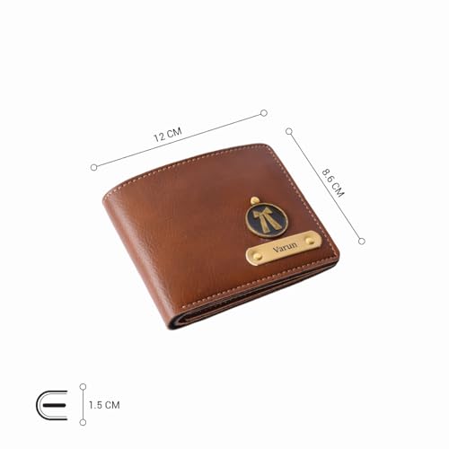 Image of Personalized Name & Charm Leather Wallet for Men |Customized Valentine Propose Day Gifts for Men Boy Teens Boyfriend Husband Father Friend Family Office Lover Couples (TAN)