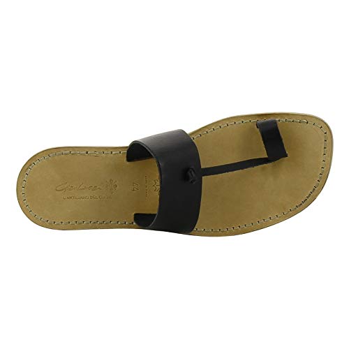 Gianluca - Handmade Men's Black Calf Leather Slippers - Thong Sandals - Size:3