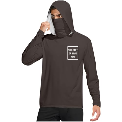 Mens Custom Hooded Sun Shirts Long Sleeve Tops with Face Cover Breathable Outdoor Blouses for Running Fishing Travel