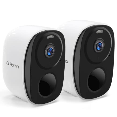 G-Homa Kabellose Kameras für den Außen- und Innenbereich, 2 K HD-Auflösung, WiFi-Überwachungskamera mit Spotlights/Batterie/2-Wege-Audio/Sirene/AI Bewegungserkennung/IP66 wasserdicht (2 Packungen) Cover