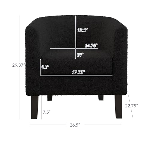 Image of BELLEZE Living Room Chair, Teddy Polyester Accent Barrel Chair, Club Tub Sofa Chair for Bedroom, Corner Chair with Flared Legs and Cozy Soft Padding - Highland (Teddy Black)