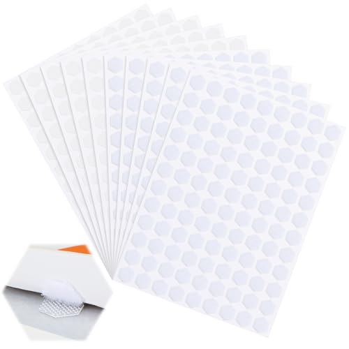 Alyvisun 1080 Piezas Autoadhesivo Puntos Adhesivo, 10mm Gancho y Bucle Hexagonales, Almohadillas de Doble Cara Autoadhesivas para Manualidades DIY, Blanco