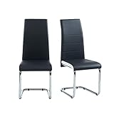 BAÏTA   Chaises Mara Lot de 2 Simili Noir et Blanc Pieds métal chromé