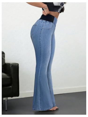 GORGLITTER Women's High Waisted Boot Cut Jeans Trendy Wide Leg Bell Bottom Denim Pull On Jeans Stretchy3