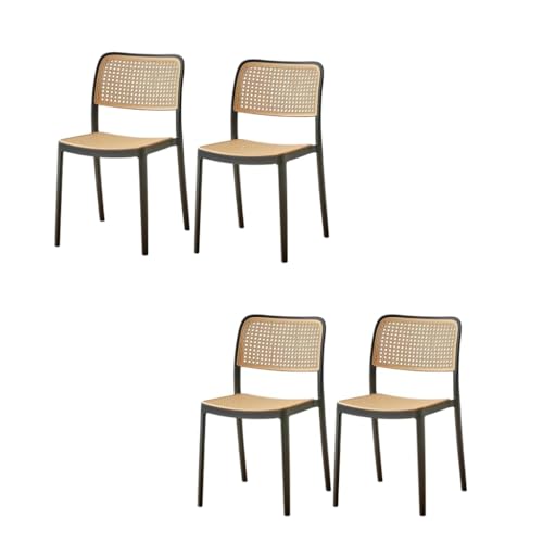 Image of NARSA Modern Rattan Style Dining Chair for Home & Cafe | Cane Pattern Plastic Chair with Ergonomic Backrest | Lightweight & Durable Indoor Outdoor Seating Chair (Black, Armless, Set of 4)