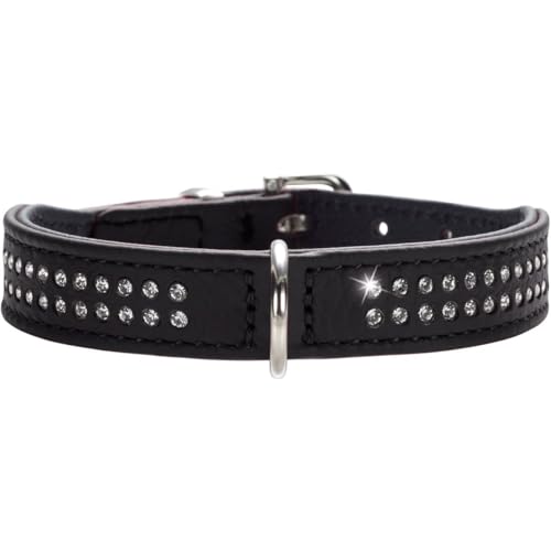 HUNTER DIAMOND PETIT Halsband für kleine Hunde, Leder, mit Strasssteinchen, 42 (S), schwarz