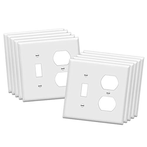 Image of ENERLITES Combination Toggle Light Switch /Duplex Receptacle Outlet Wall Plate, Gloss Finish, Size 2-Gang 4.50 inch x 4.57 inch, Polycarbonate Thermoplastic, 881121-W-10PCS, White (10 Pack)
