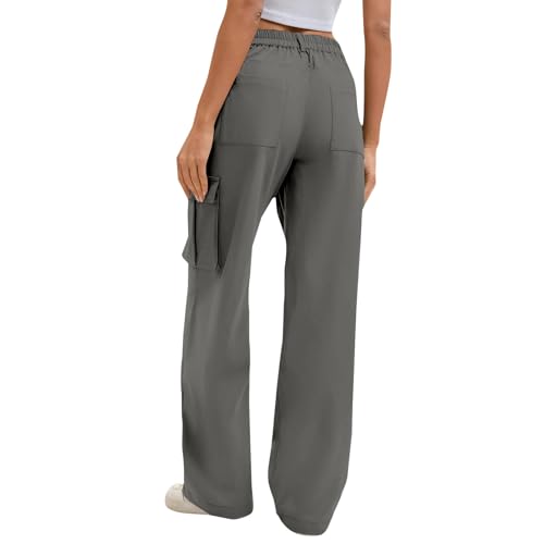 Cargo Pants Women Loose Hiking High Waisted Straight Leg Pants with Pockets Lightweight Comfy Button Lounge Pant3