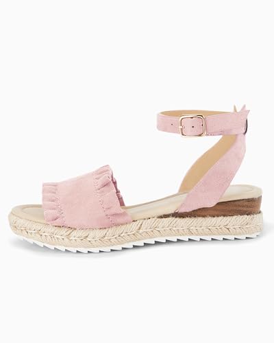Image of Coutgo Girls Espadrille Platform Sandals Ruffle Open Toe Ankle Buckle Strap Wedge Casual Summer Shoes for Kids Toddlers