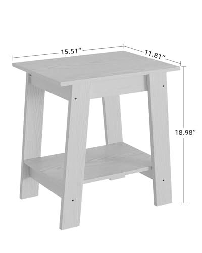 Garvee End Table, Side Table with 2-Tier Storage Shelf, Sofa Table for Small Space, Square Nightstand for Entryway, Farmhouse, Living Room, Easy Assembly, White